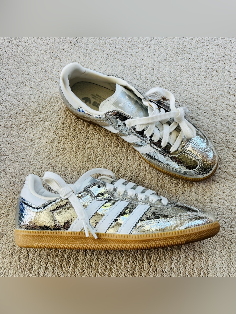 adidas Silver Samba OG Sneakers with White Stripes